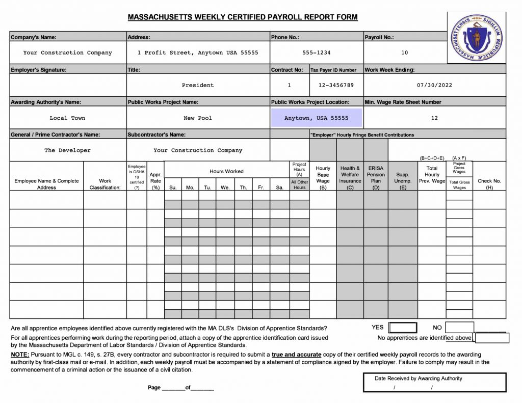 Sample Certified Payroll Report